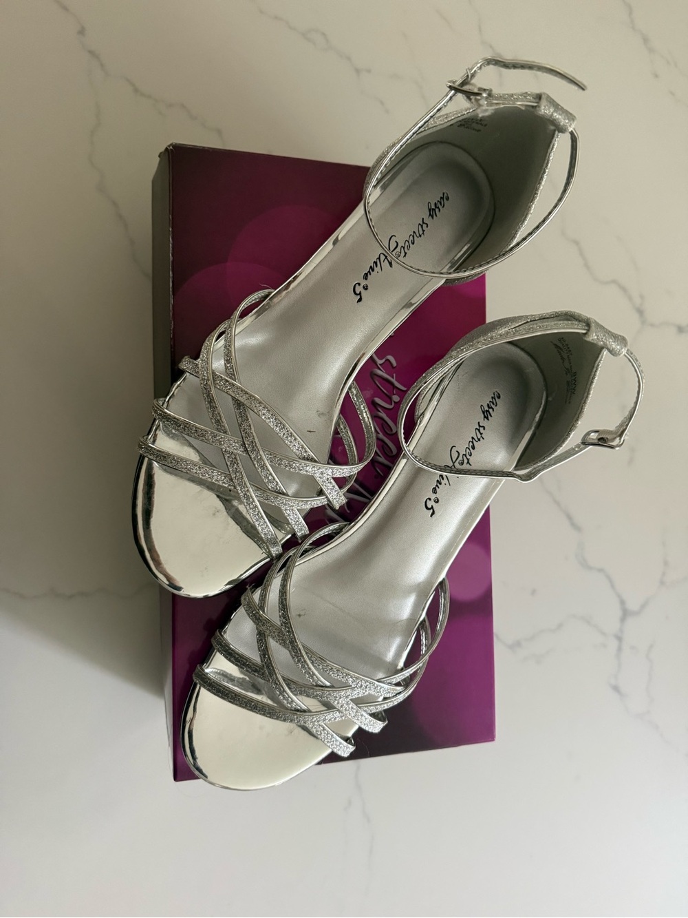 easy street Silver Glitter Strappy Heels